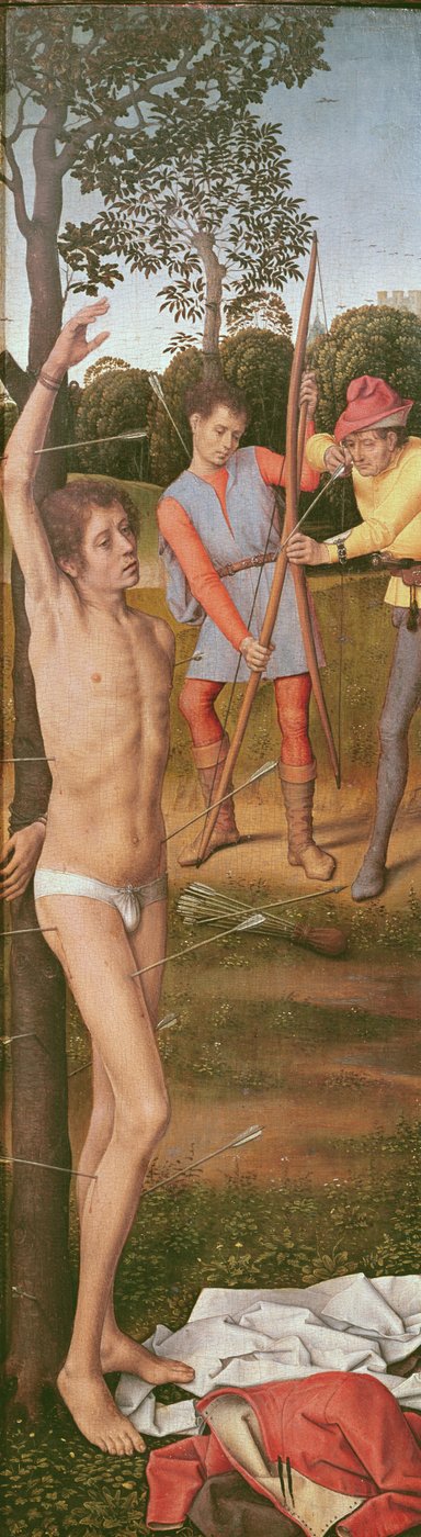 Triptych of the Resurrection, Left Panel: The Martyrdom of Saint Sebastian, c.1485-90 by Hans Memling